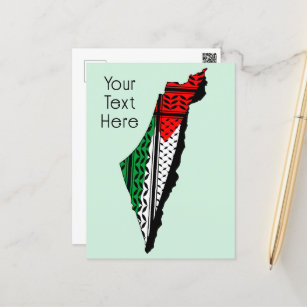 Palästina-Karte mit Flaggen und Keffiyeg-Muster Postkarte