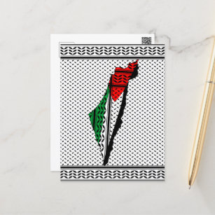Palästina-Karte mit Flaggen und Keffiyeg-Muster Postkarte