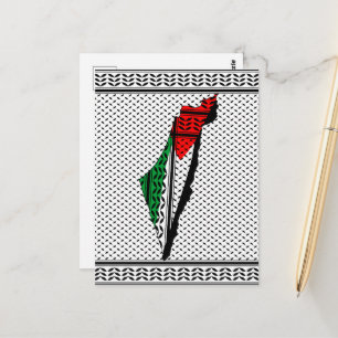 Palästina-Karte mit Flaggen und Keffiyeg-Muster Postkarte