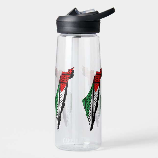 Palästina-Karte mit Flaggen und Keffiyeh-Muster Trinkflasche (Links)