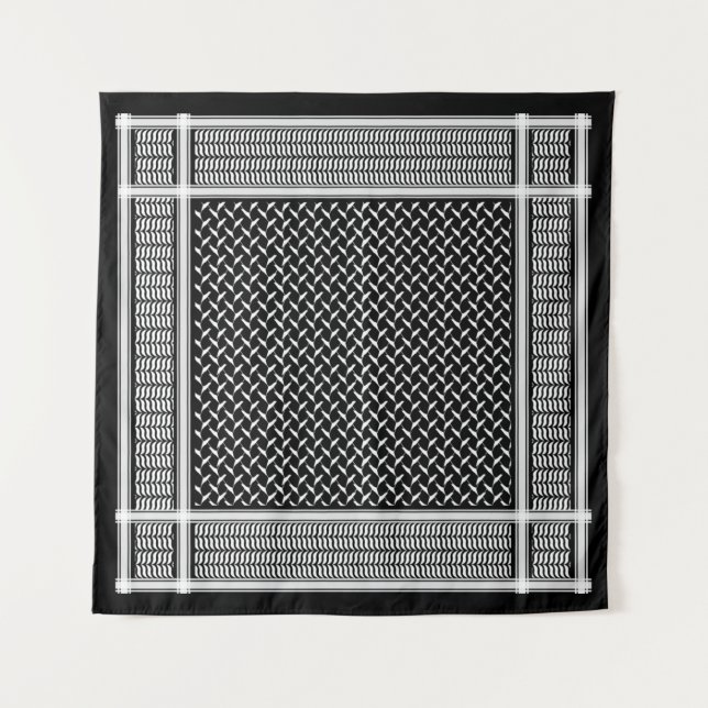Palästina Kufiya | Black Keffiyeh Wandteppich (Vorderseite)