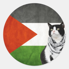 Palästina-Kufiya mit palästinensischer Katze-Flagg Runder Aufkleber