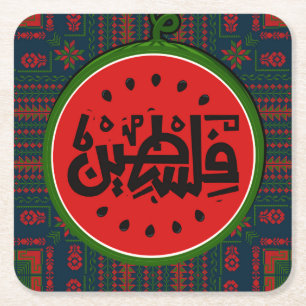 Palästina-Wassermelone-Palästina arabisches Wort"ف Rechteckiger Pappuntersetzer