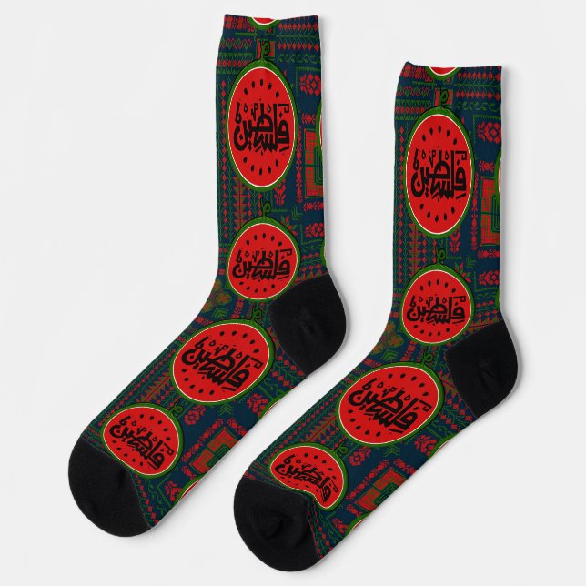 Palästina-Wassermelone-Palästina arabisches Wort"ف Socken (Linkes Detail)