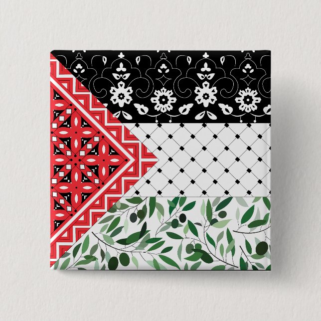 Palästinafahne Falastini Artwork Kuffiyeh Olives Button (Vorderseite)
