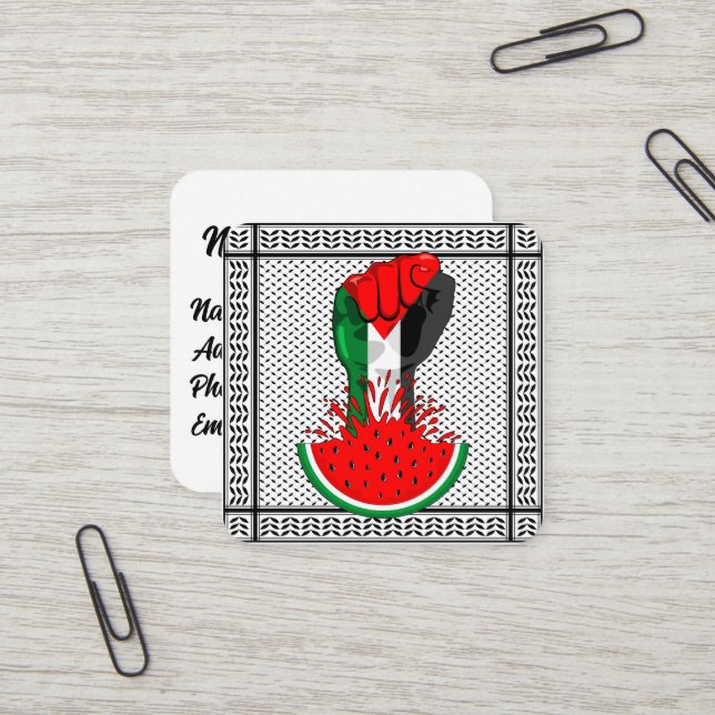 Palästinafreiheit fliegt auf Watermelon an Quadratische Visitenkarte (Vorderseite/Rückseite Beispiel)