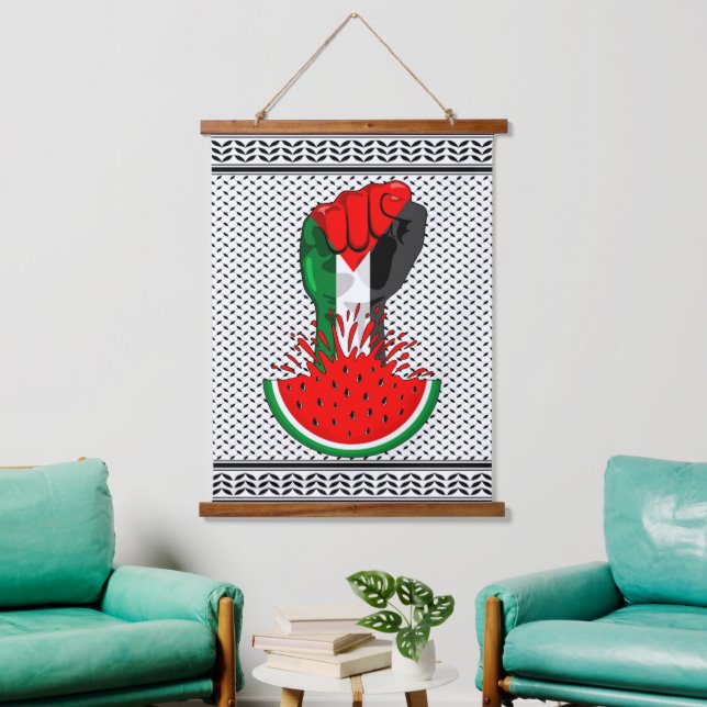 Palästinafreiheit fliegt auf Watermelon an Wandteppich Mit Holzrahmen (Wohnzimmer)