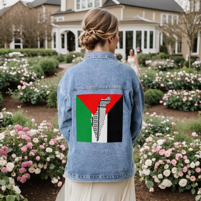 Palästinensische Flagge und Karte mit Keffiyeg-Mus Jeansjacke (Hochzeit Rückseite)