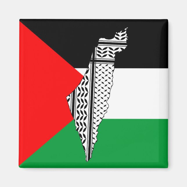 Palästinensische Flagge und Karte mit Keffiyeg-Mus Magnet (Vorne)