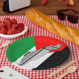 Palästinensische Flagge und Karte mit Keffiyeg-Mus Pappteller