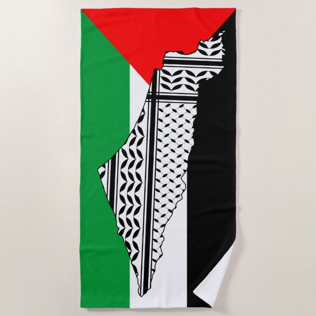 Palästinensische Flagge und Karte mit Keffiyeg-Mus Strandtuch (Vorderseite)