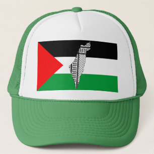 Palästinensische Flagge und Karte mit Keffiyeg-Mus Truckerkappe
