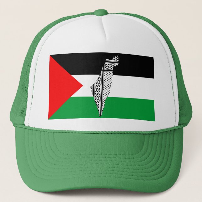 Palästinensische Flagge und Karte mit Keffiyeg-Mus Truckerkappe (Vorderseite)