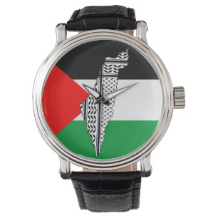 Palästinensische Flagge und Karte mit Keffiyeh-Mus Armbanduhr