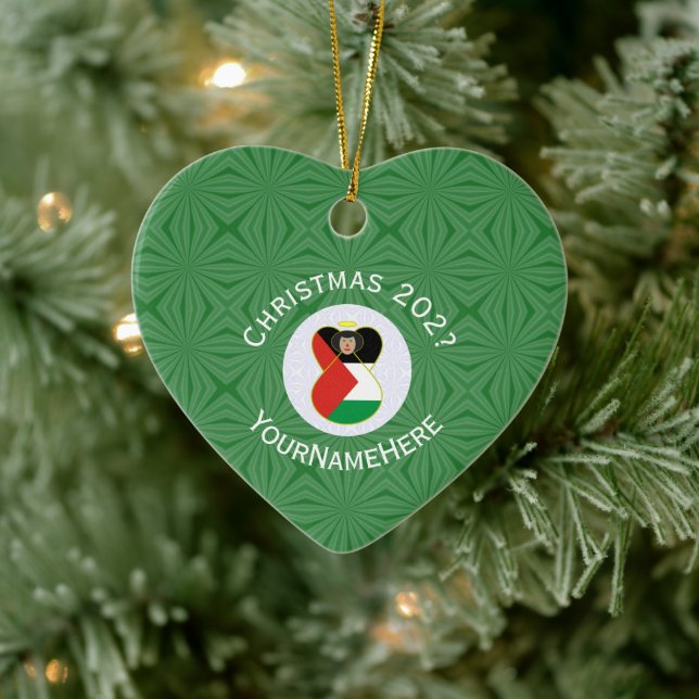 Palästinensische Flagge Weihnachts-Engelname Jahr  Keramik Ornament (Baum)