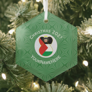 Palästinensische Flagge Weihnachtsengel Name Jahr  Ornament Aus Glas