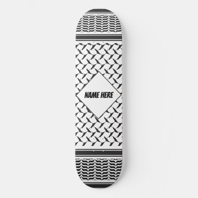 Palästinensische Joranische Kuffiya Schwarz-Weiß-S Skateboard (Vorderseite)