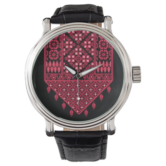 Palästinensische Stickerei Tatreez gedrucktes Desi Armbanduhr (Vorderseite)