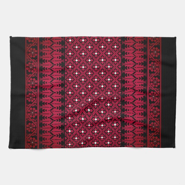 Palästinensische Stickerei Tatreez gedrucktes Desi Geschirrtuch (Horizontal)