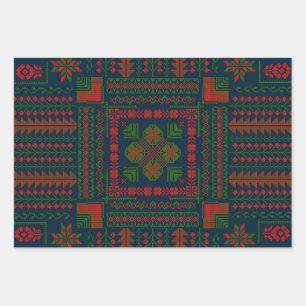 Palästinensische Stickerei Tatreez rot grün 5 Must Geschenkpapier Set