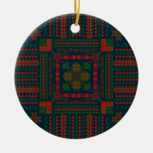 Palästinensische Stickerei Tatreez rot grün 5 Must Keramik Ornament