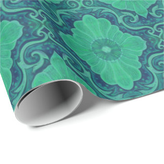 "Palatial floral" Muster in grün und marineblau Geschenkpapier