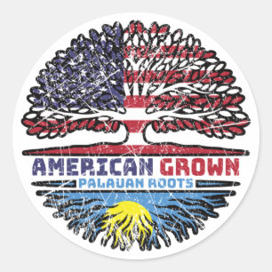 Palau Palauan American USA Tree Roots Flag Runder Aufkleber