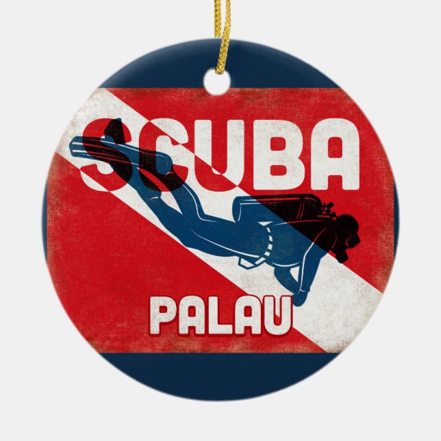 Palau Scuba Diver - Blue Retro Keramik Ornament (Vorne)