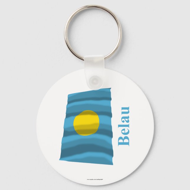 Palau Waving Flag mit Name in Palauan Schlüsselanhänger (Vorderseite)