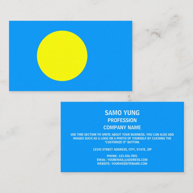 Palauan Flag, Flagge Palaus Visitenkarte (Vorne/Hinten)