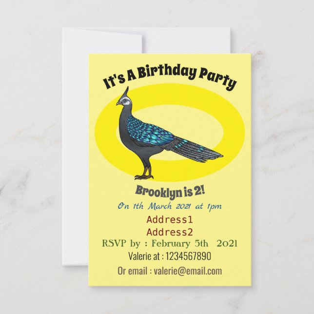 Palawan Pfauenpheasant Cartoon Einladung (Vorderseite)