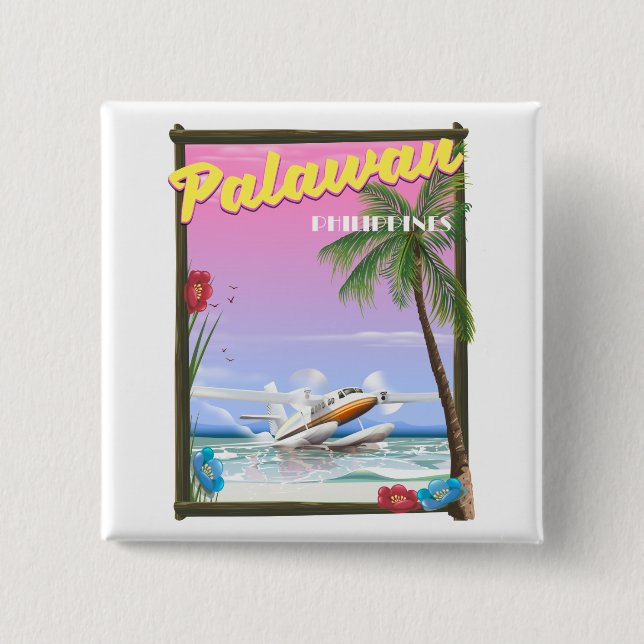 Palawan Philippinen Flugposter Button (Vorderseite)