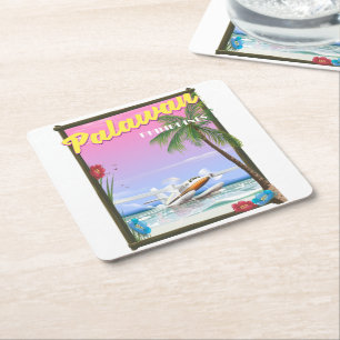 Palawan Philippines Flugplakat Rechteckiger Pappuntersetzer