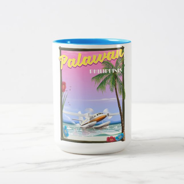 Palawan Philippines Flugplakat Zweifarbige Tasse (Mittel)