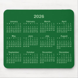 Pale and Forest Green 2026 Calendar Mousepad