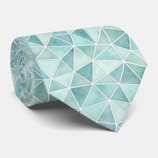 Pale Aqua Geometric Mosaic – Polygon Krawatte (Gerollt)