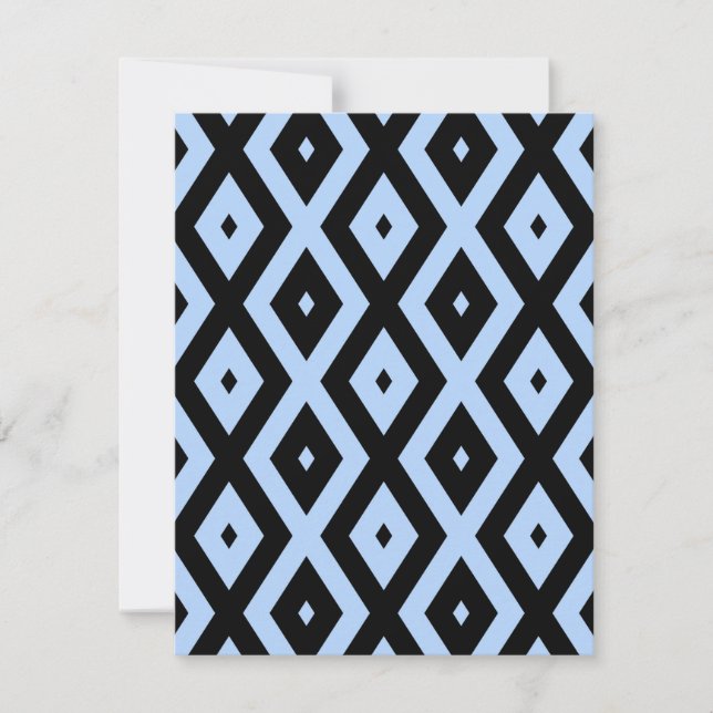 Pale blue and black diamond pattern RSVP karte (Vorderseite)