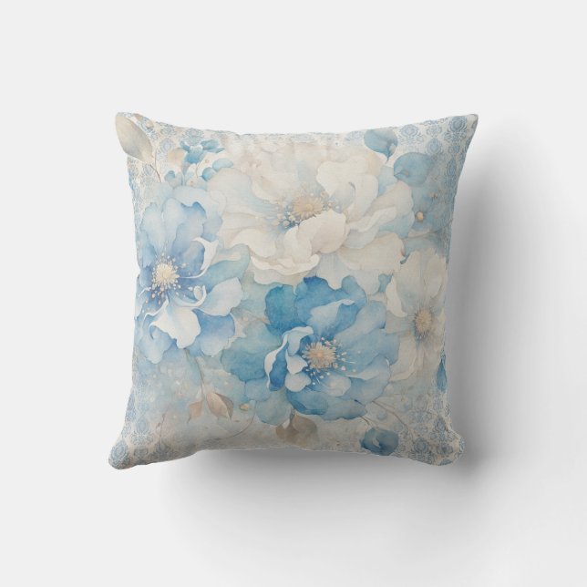 Pale Blue and White Floral Kissen (Rückseite)