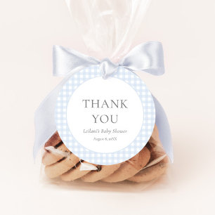 Pale Blue Gingham Boy's Baby Shower Geschenkanhänger