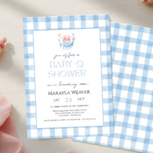 Pale Blue Gingham Kariert Baby Shower GRILLEN Einl Einladung