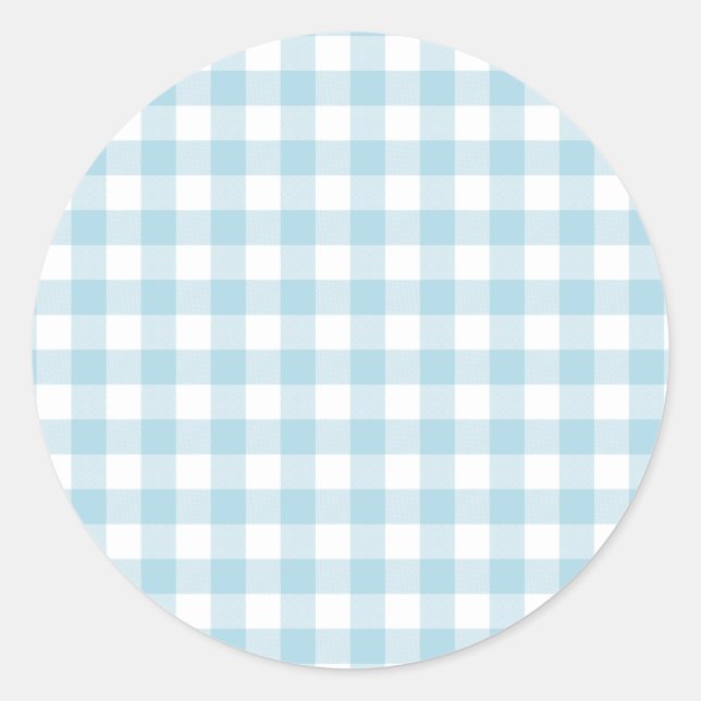 Pale Blue Gingham Runder Aufkleber (Vorderseite)
