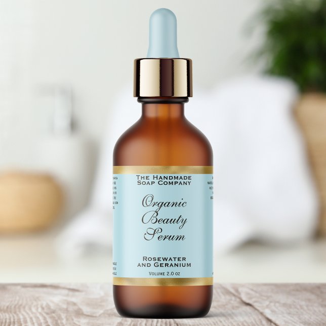 Pale Blue & Gold Cosmetics Dropper Bottle Label (Von Creator hochgeladen)