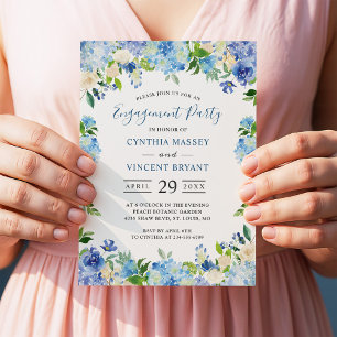 Pale Blue Hydrangeas Floral Engagement Party Einladung
