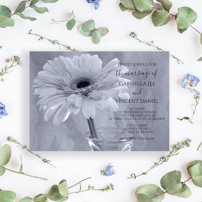 Pale Blue Tinted Gerber Daisy Blume Wedding Einladung (Von Creator hochgeladen)