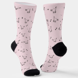 Pale Blush Cat Line Art Pattern Socks Socken