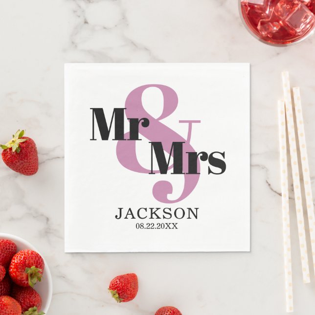 Pale Burgund und Black Mr & Mrs. Wedding Serviette (Beispiel)
