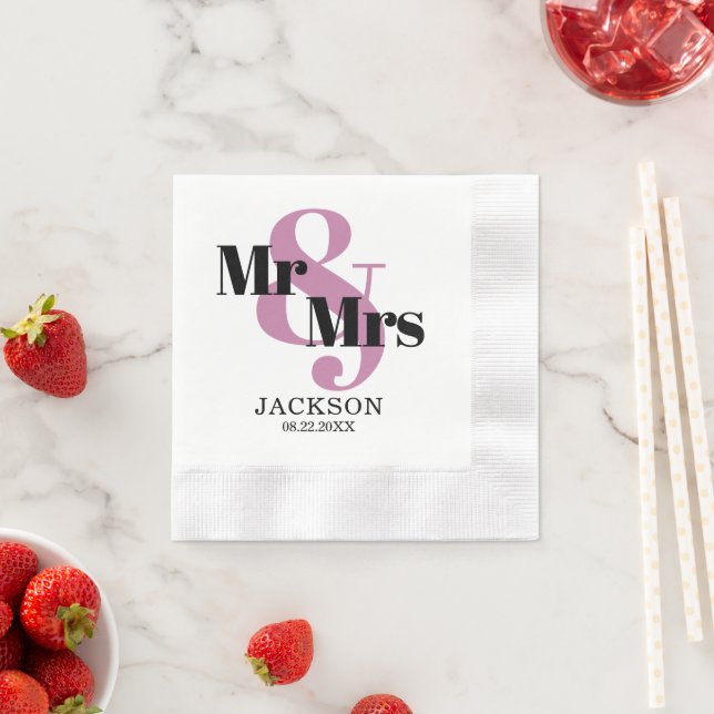 Pale Burgund und Black Mr & Mrs. Wedding Serviette (Beispiel)