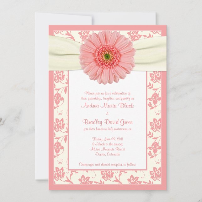Pale Coral Gerbera Ivory Floral Wedding Einladung (Vorderseite)