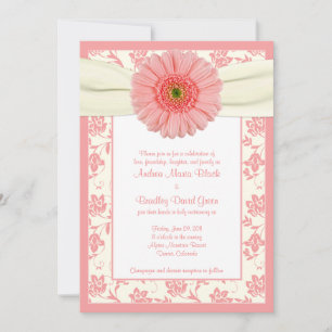 Pale Coral Gerbera Ivory Floral Wedding Einladung