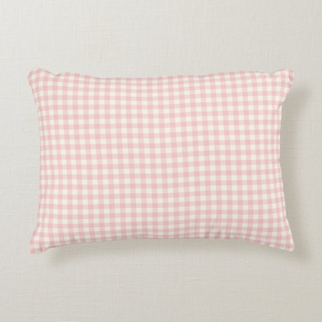 Pâle - coussin rose d'accent de motif de guingan (Devant)